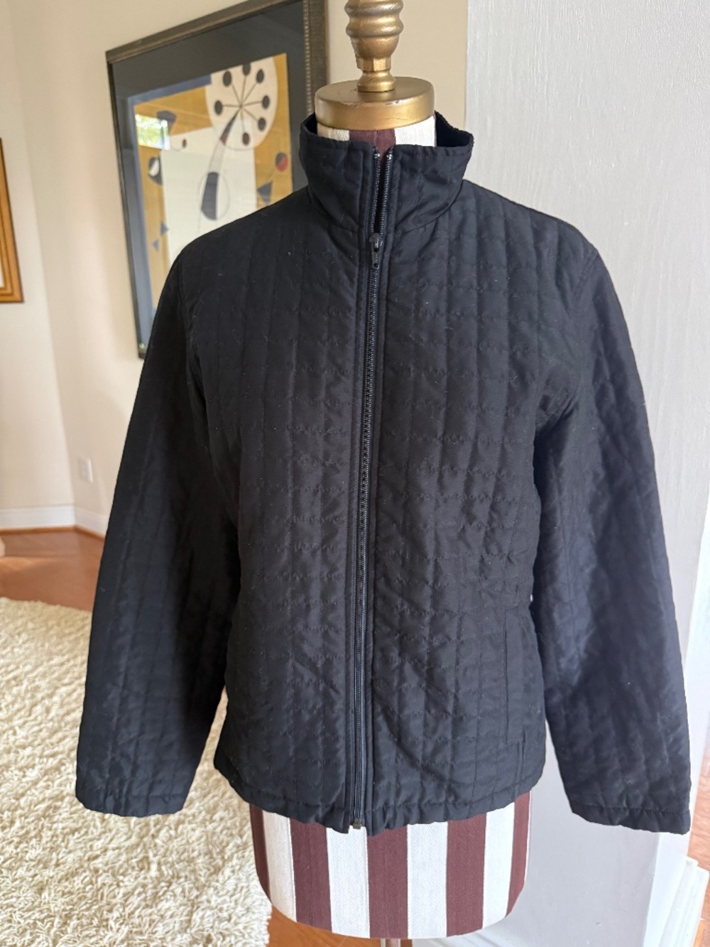 Lilly Pulitzer Lightweight Quilted Zip Up Jacket Black Pockets Vintage Small